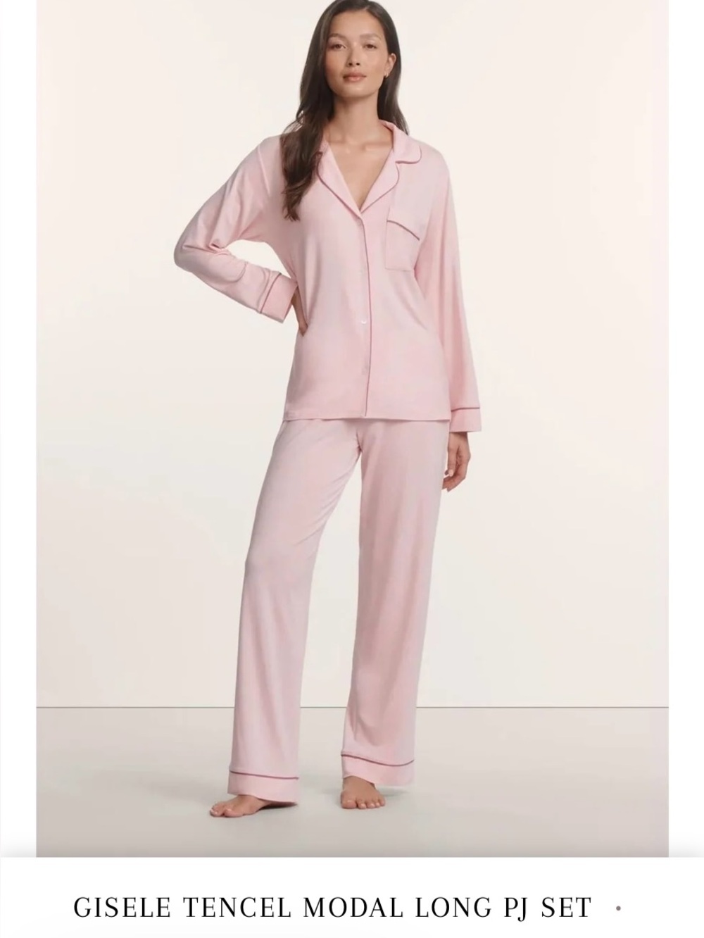 NWT Eberjey Gisele Long PJ Set - Light Pink/Fig size L